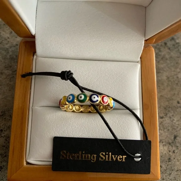 💍 [Rachel Zoe] Evil Eye 925 Sterling Silver Ring Size 6, *Gold* Toned, NWT - Picture 4 of 8